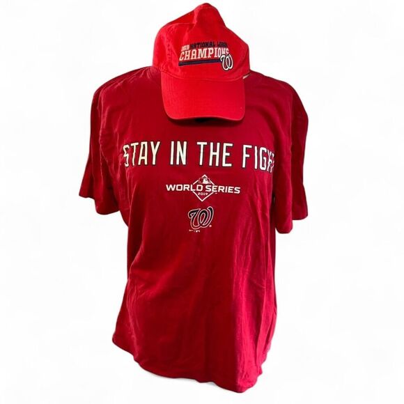 Washington Nationals World Series 2019 Nike T-shirt L and adjustable Adult hat - Picture 1 of 7
